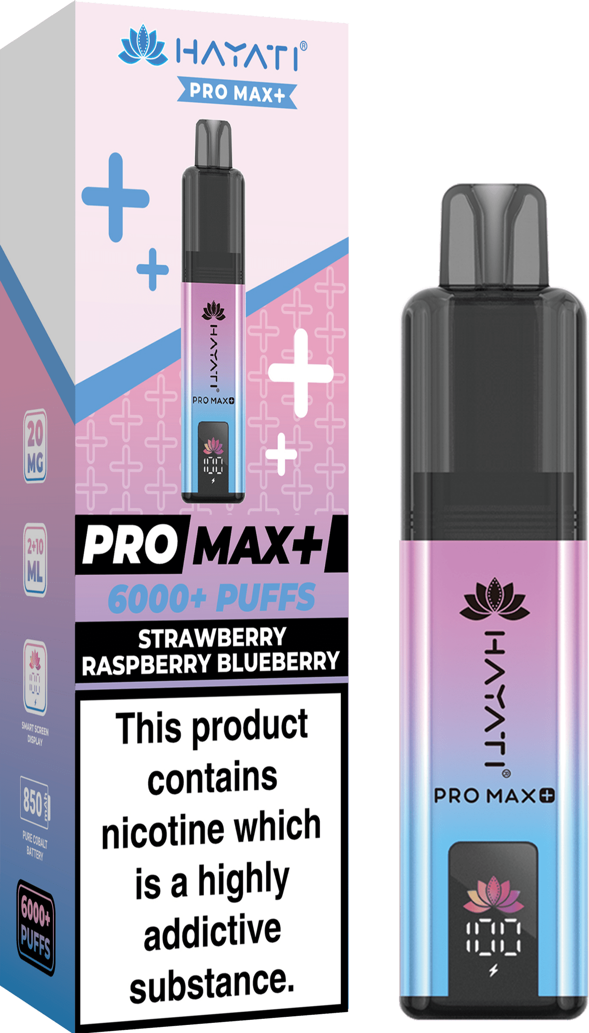 Hayati Pro Max Plus 6000 Puff Prefilled Pod Kit Box of 5, Strawberry Raspberry Blueberry Flavour