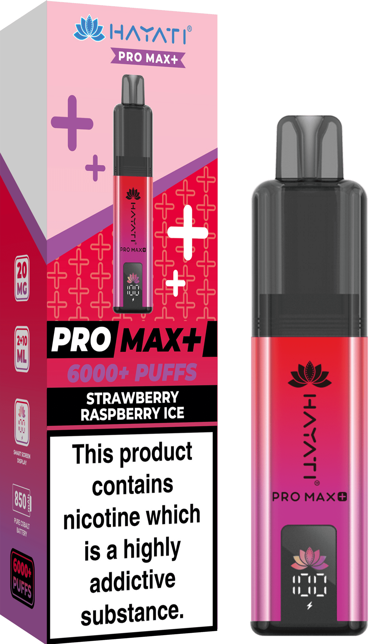 Hayati Pro Max Plus 6000 Puff Prefilled Pod Kit Box of 5, Strawberry Raspberry Ice Flavour