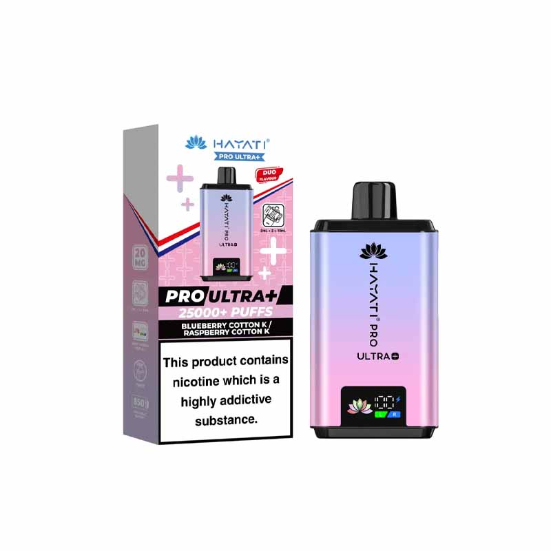 Hayati Pro Ultra Plus 25000 Prefilled Pod Kit, Blueberry Cotton K, Raspberry Cotton K Flavour