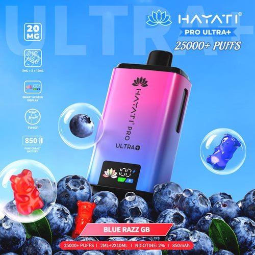 Hayati Pro Ultra Plus 25000 Prefilled Pod Box of 5 - Blue Razz GB Flavour at UK Vaper Wholesale