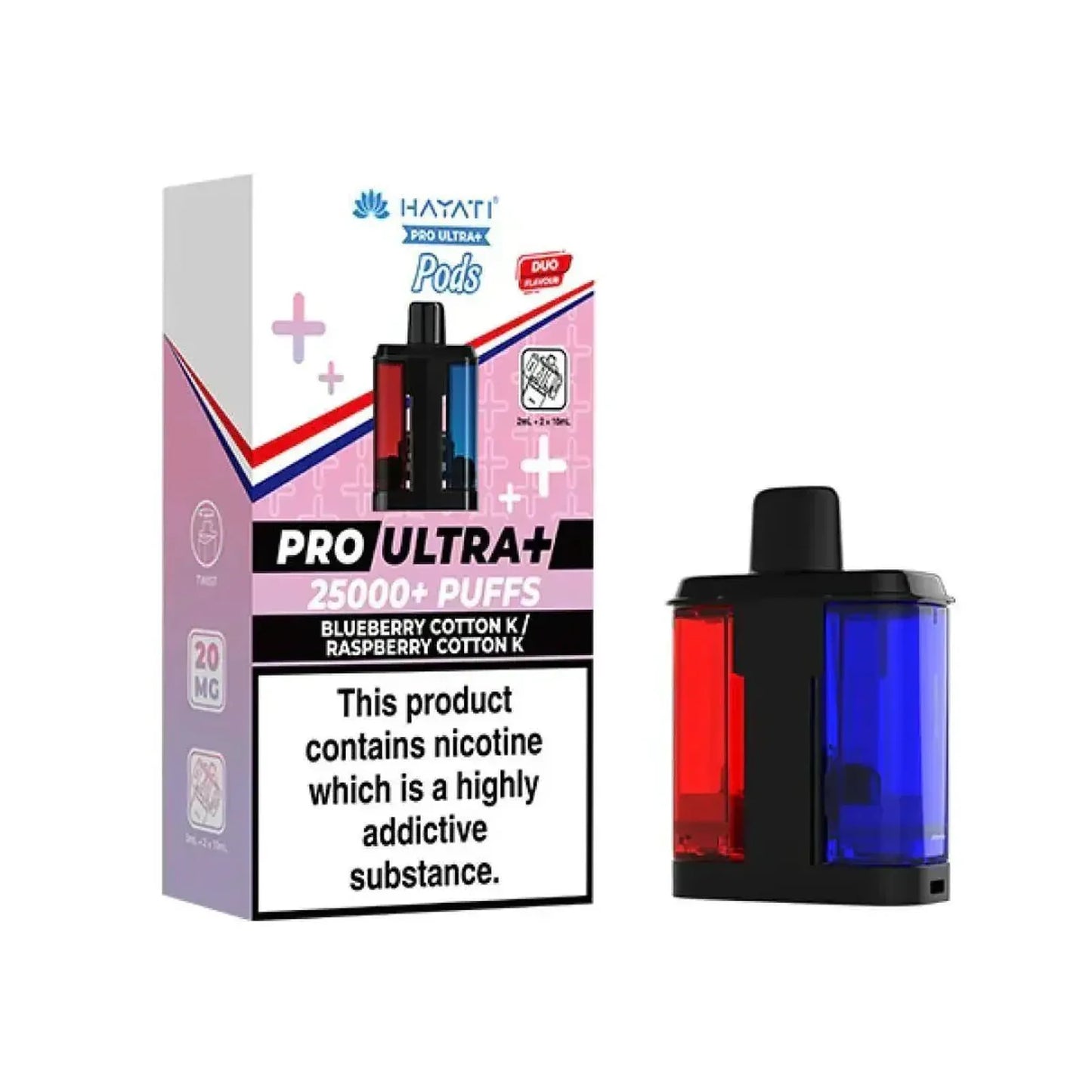 Hayati Pro Ultra Plus 25k Prefilled Pods Box of 5, Blueberry Cotton K, Raspberry Cotton K Flavour