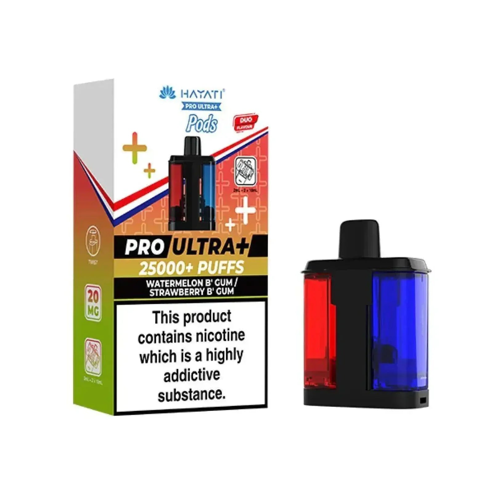 Hayati Pro Ultra Plus 25k Prefilled Pods Box of 5, Watermelon B' Gum, Strawberry B' Gum Flavour