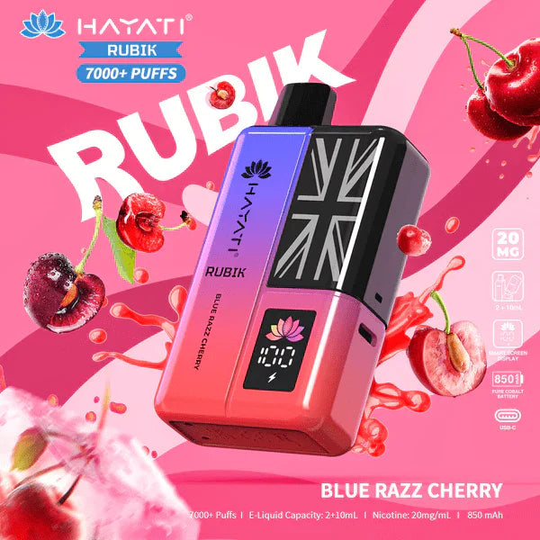 Hayati Rubik 7000 Puffs Prefilled Pod Kit Box of 5, Blue Razz Cherry Flavour
