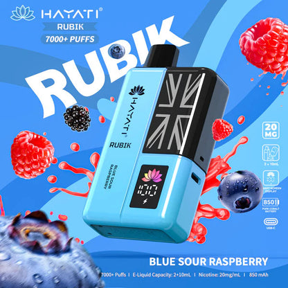 Hayati Rubik 7000 Puffs Prefilled Pod Kit Box of 5, Blue Sour Raspberry Flavour