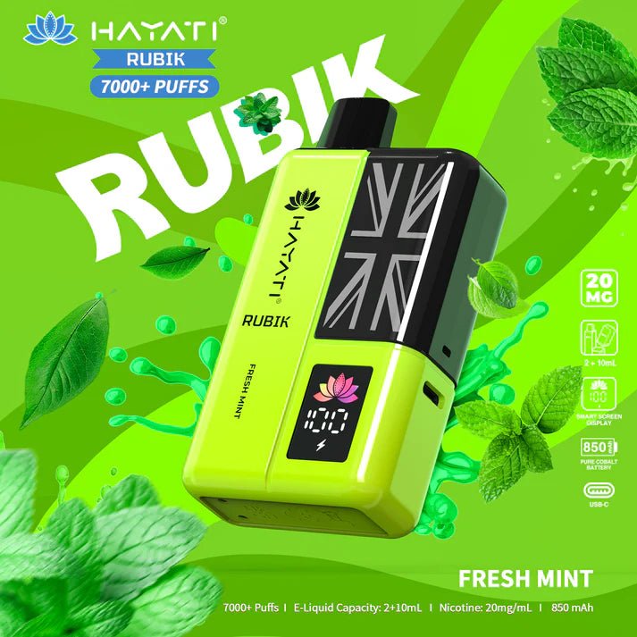 Hayati Rubik 7000 Puffs Prefilled Pod Kit Box of 5, Fresh Mint Flavour