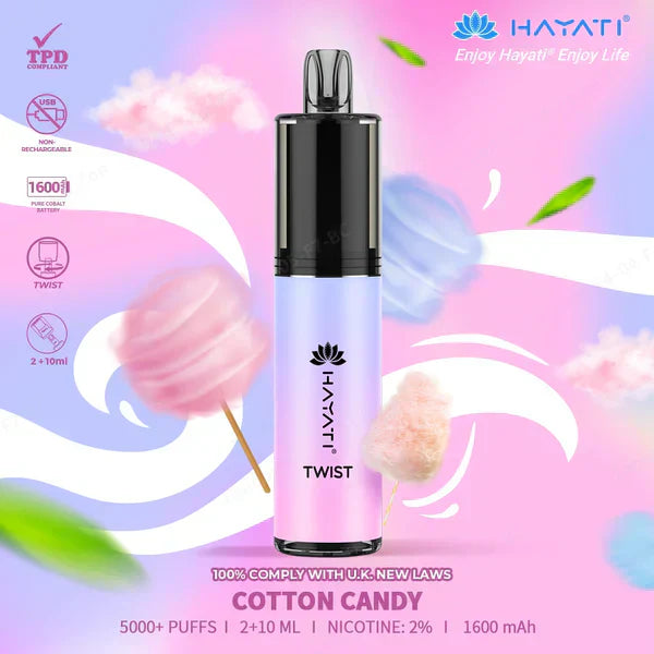 Hayati Twist 5000 Puffs Prefilled Vape Pod Kit Box of 5, Cotton Candy Flavour