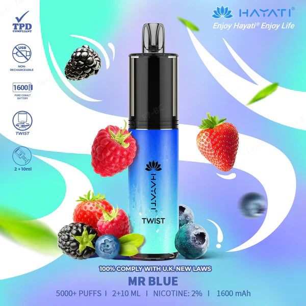 Hayati Twist 5000 Puffs Prefilled Vape Pod Kit Box of 5, Mr Blue Flavour