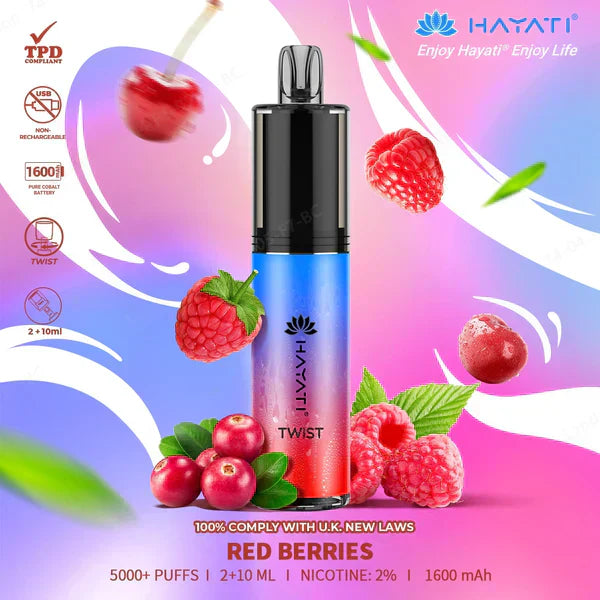 Hayati Twist 5000 Puffs Prefilled Vape Pod Kit Box of 5, Red Berries Flavour