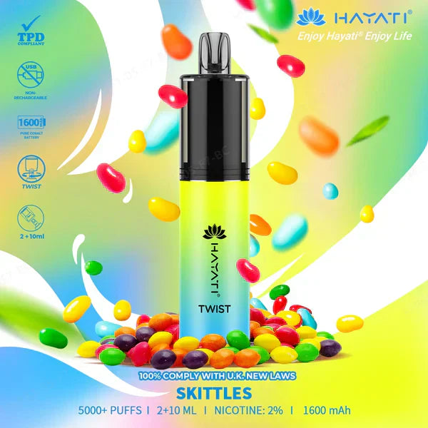 Hayati Twist 5000 Puffs Prefilled Vape Pod Kit Box of 5, Skittles Flavour