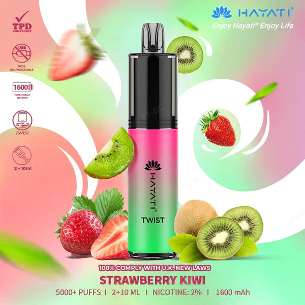 Hayati Twist 5000 Puffs Prefilled Vape Pod Kit Box of 5, Strawberry Kiwi Flavour