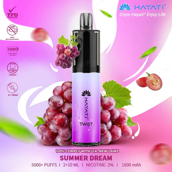 Hayati Twist 5000 Puffs Prefilled Vape Pod Kit Box of 5, Summer Dream Flavour