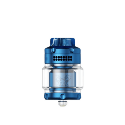 Blue Hellvape Dead Rabbit 3 RTA 2024 Edition with transparent glass tank.