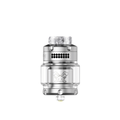 Hellvape Dead Rabbit 3 RTA 2024 Edition in silver with engraved logo, front view.