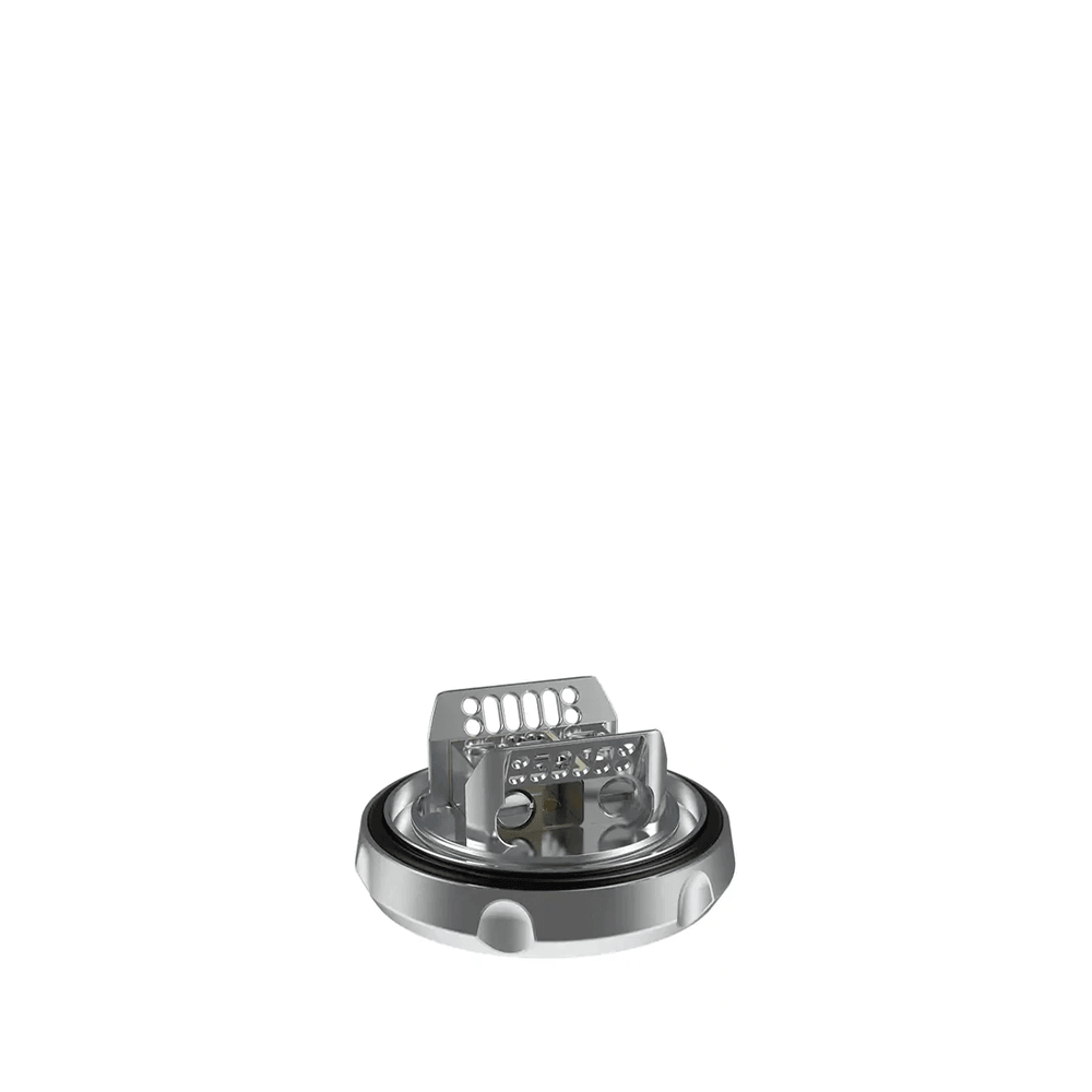 Hellvape Dead Rabbit 3 RTA base, silver, with postless build deck for vaping.