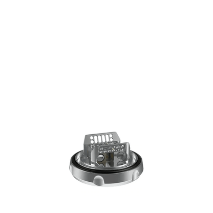 Hellvape Dead Rabbit 3 RTA base, silver, with postless build deck for vaping.