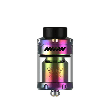 Hellvape Dead Rabbit 3 RTA in rainbow finish, featuring a sleek design and engraved logo.