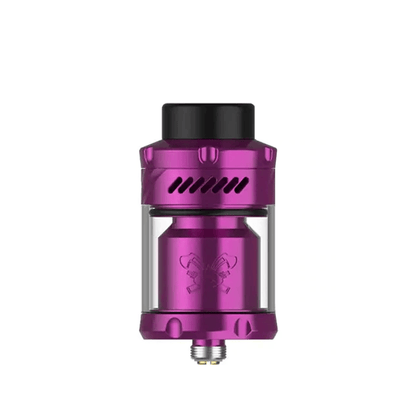 Purple Hellvape Dead Rabbit 3 RTA with black drip tip, displayed against a white background.
