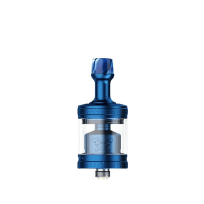 Blue Hellvape Dead Rabbit MTL RTA V2 with transparent tank and sleek design.