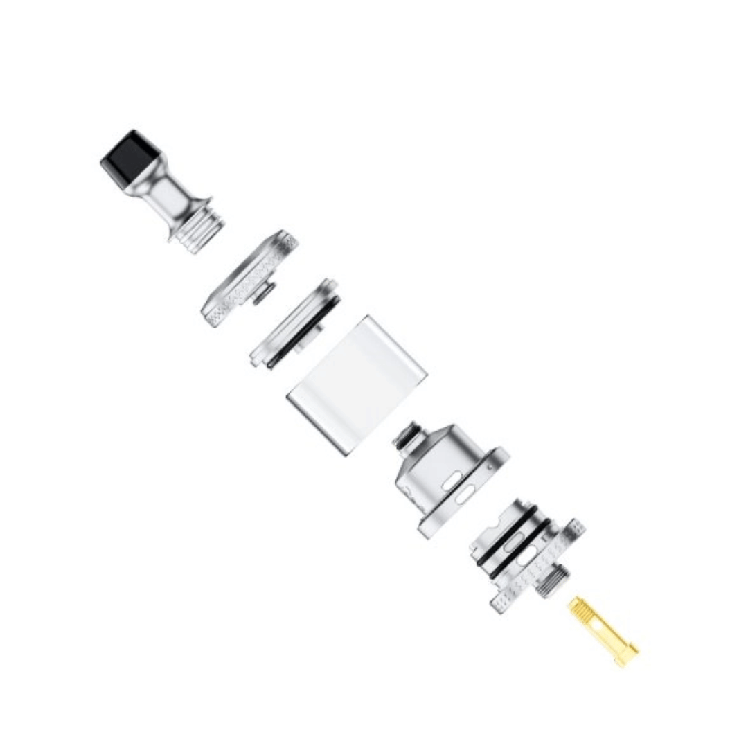 Exploded view of Hellvape Dead Rabbit MTL RTA V2, showing individual components.