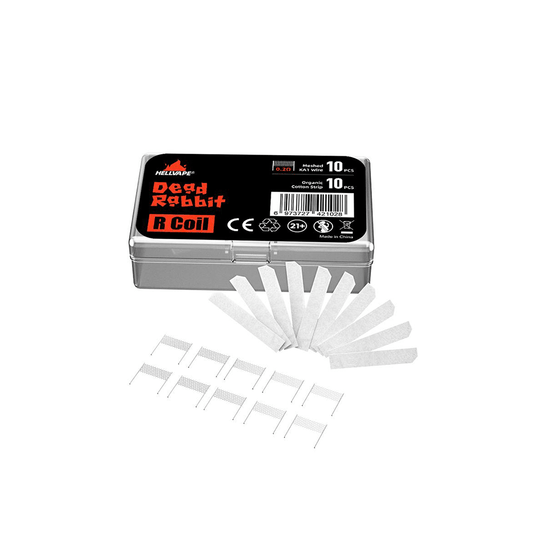 Hellvape Dead Rabbit R Coil Kit with coils and cotton strips displayed.