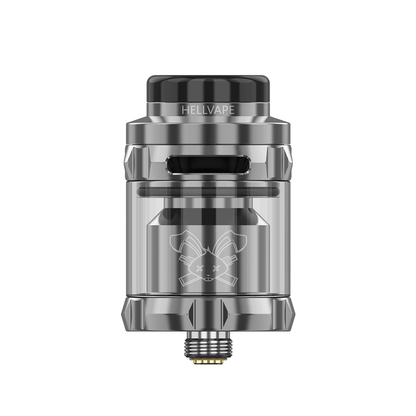 Hellvape Dead Rabbit Solo RTA, silver, with logo, displayed on a white background.