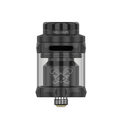 Hellvape Dead Rabbit Solo RTA in black, showing its sleek design and logo.