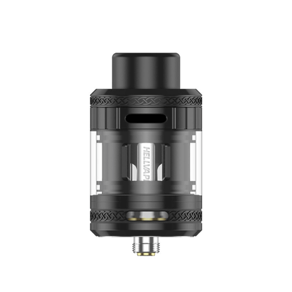 Hellvape Fat Rabbit 2 Sub Ohm Tank with clear glass and black top, shown on a white background.