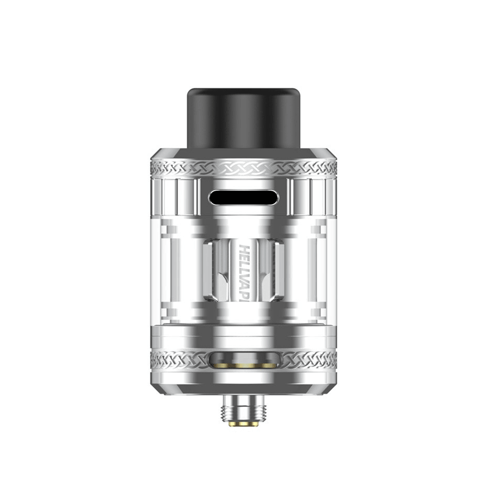 Hellvape Fat Rabbit 2 Sub-Ohm Tank with silver finish and black drip tip.