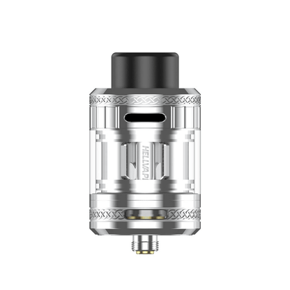 Hellvape Fat Rabbit 2 Sub-Ohm Tank with silver finish and black drip tip.