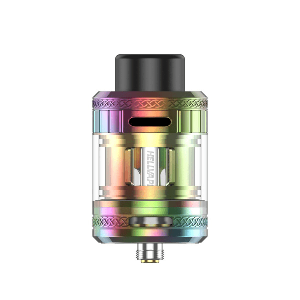 Hellvape Fat Rabbit 2 Sub Ohm Tank in iridescent colours, with visible coil inside.