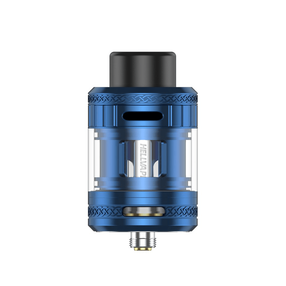 Blue Hellvape Fat Rabbit 2 sub-ohm tank with clear glass and black drip tip.