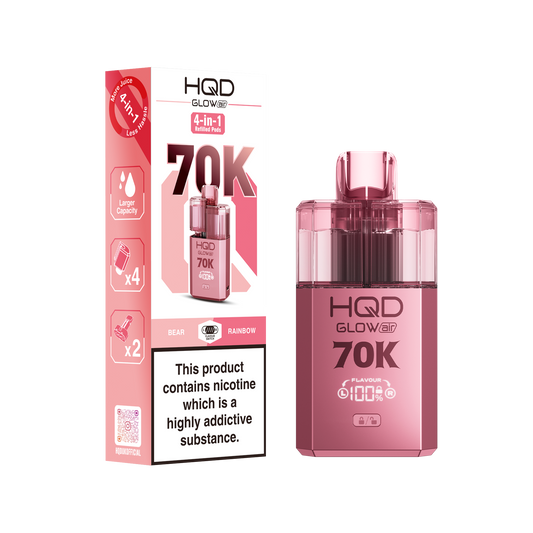 HQD Glow Air 70K Puff Prefilled Pod Vape Kit Box of 5, Bear, Rainbow Flavour