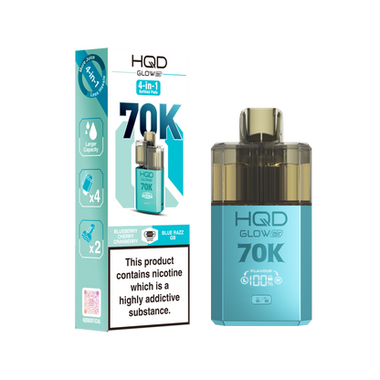 HQD Glow Air 70K Puff Prefilled Pod Vape Kit Box of 5, Blueberry Cherry Cranberry, Blue Razz Gb Flavour