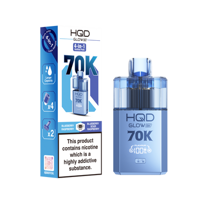 HQD Glow Air 70K Puff Prefilled Pod Vape Kit Box of 5, Blueberry Raspberry, Blueberry Sour Raspberry Flavour