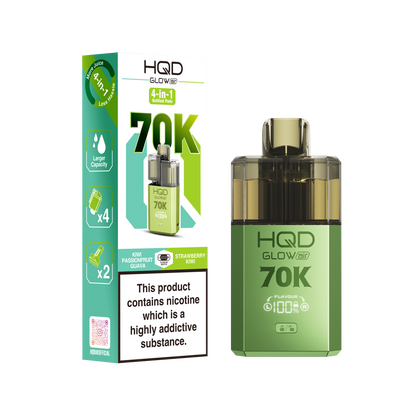 HQD Glow Air 70K Puff Prefilled Pod Vape Kit Box of 5, Kiwi Passion Fruit Guava, Strawberry Kiwi Flavour