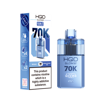 HQD Glow Air 70K Puff Prefilled Pod Vape Kit Box of 5, Blue, Blue Razz Cherry Flavour