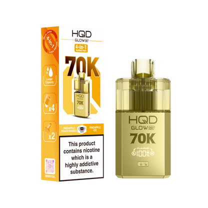 HQD Glow Air 70K Puff Prefilled Pod Vape Kit Box of 5, Pineapple Peach Mango, Pineapple Ice Flavour