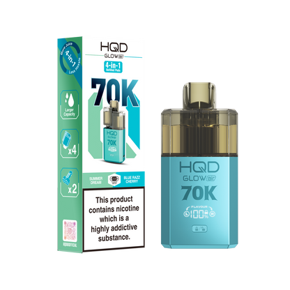HQD Glow Air 70K Puff Prefilled Pod Vape Kit Box of 5, Summer Dream, Blue Razz Cherry Flavour