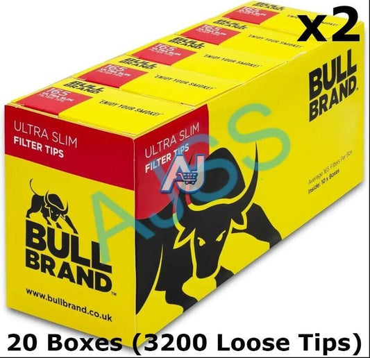 20 Packs Bull Brand Ultra Slim Filter Tips (3200 Loose Tips) - New