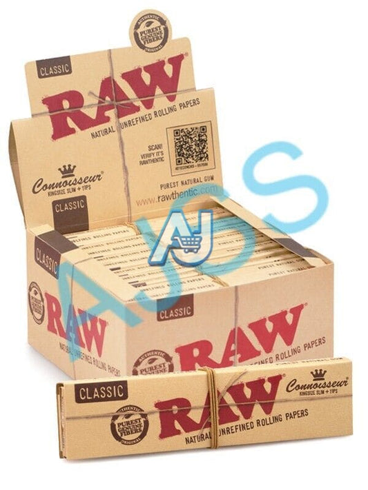 Full Box of 24 RAW Connoisseur King Size Slim Rolling Papers with Tips Booklets
