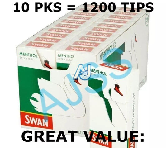 Swan Menthol Extra Slim Filter Tips 120s (Pack of 10) - 1200 Tips for Â£8.99