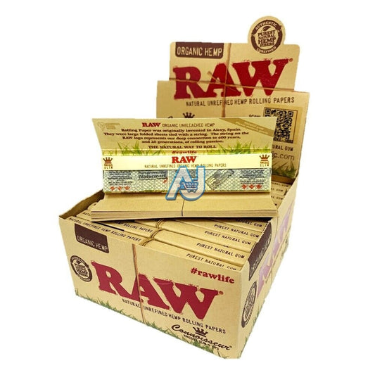 Full Box of RAW Organic Hemp Connoisseur King Size Slim Rolling Papers with Tips
