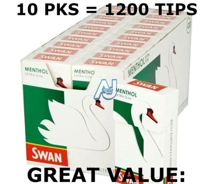 Swan Menthol Extra Slim Filter Tips 120s (Pack of 10) - 1200 Tips for Â£8.99