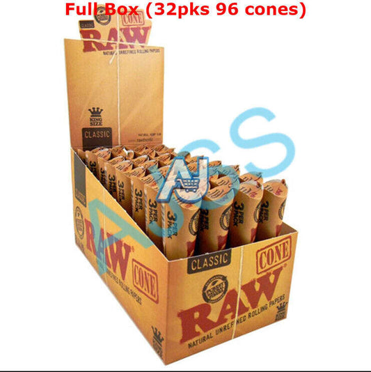 RAW King Size Pre-Rolled Cones with Tips - 110mm Rolling Papers (32pk/16pk)
