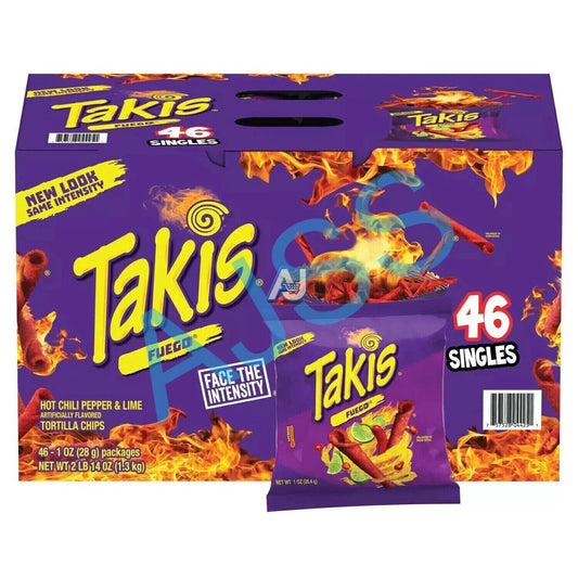 Takis Fuego Hot Chili & Lime Crisps | 10, 20, 30, or 46 Bags (28.4g Each) - USA