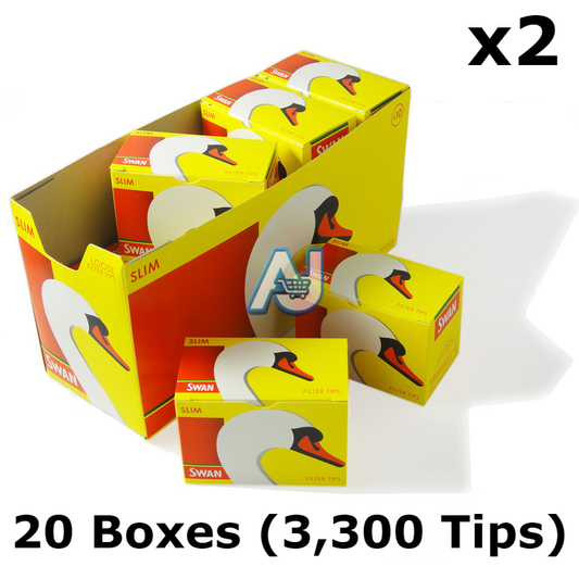 20 Packs Swan Slimline Filter Tips (165 Tips/Pack) - Total 3,300 Tips