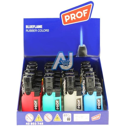 PROF Blue Jet Flame Refillable Lighters - Rubber Assorted Colours