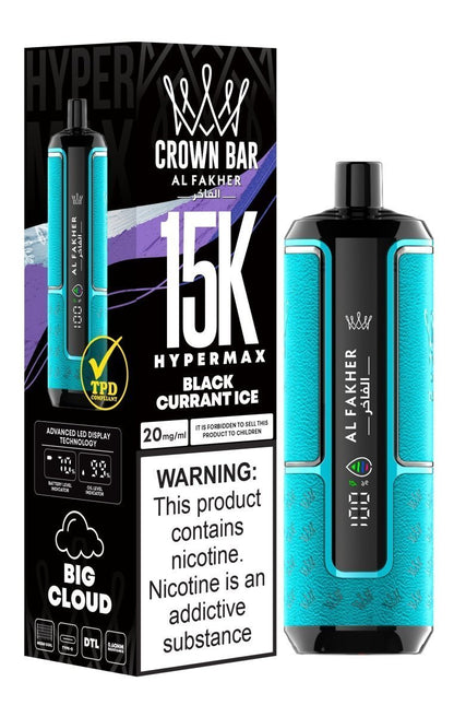 Al Fakher Crown Bar Hypermax 15k Puffs Prefilled Vape Box of 5, Black Currant Ice Flavour