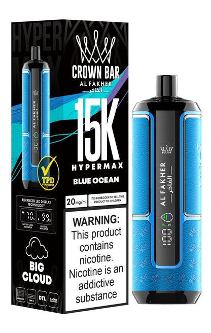Al Fakher Crown Bar Hypermax 15k Puffs Prefilled Vape Box of 5, Blue Ocean Flavour