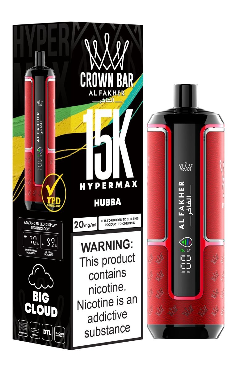 Al Fakher Crown Bar Hypermax 15k Puffs Prefilled Vape Box of 5, Hubba Flavour